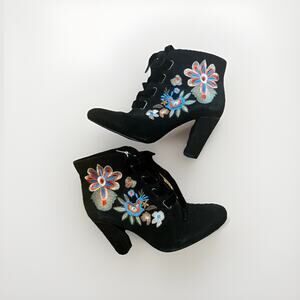 Chelsea Crew Black Label Black Embroidered High Heel Ankle Boots